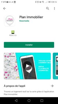 Capture d'écran de la page de téléchargement de l'application Plan Immobilier sur le Google store.