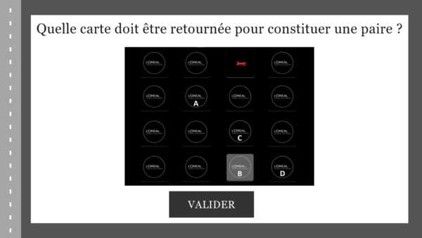 Ecran du serious game de sécurité routière de Pro In Sec. On voit un mini jeu de memory.