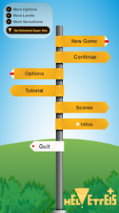 Capture d'écran du menu principal dans le jeu vidéo mobile Helvetreis.