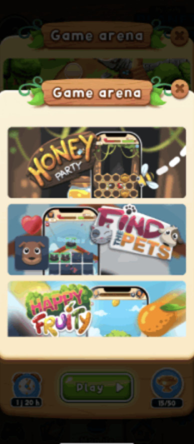 Capture de l'écran de sélection des mini jeux pour le jeu vidéo mobile My Lovely Planet.