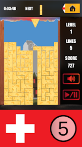 Capture d'écran d'une partie de tetris en cours dans le jeu vidéo mobile Helvetreis. Le bonus est activé.