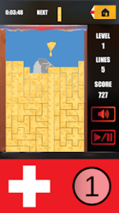 Capture d'écran d'une partie de tetris en cours dans le jeu vidéo mobile Helvetreis. Un bonus est en train de remplir tous les trous d'une colonne.