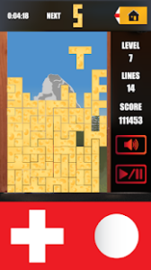 Capture d'écran d'une partie de tetris en cours dans le jeu vidéo mobile Helvetreis.